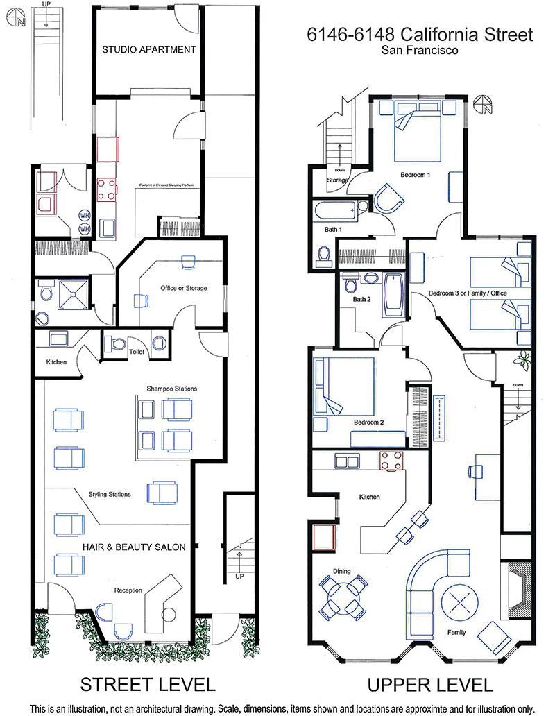 Street and upper level floorplan